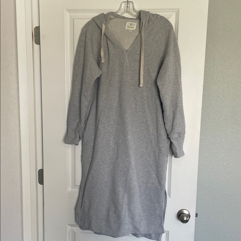 OFFLINE by Aerie Long Sleeve Hoodie Dress in Light Gray size Small